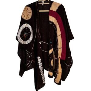 Chicos Cape Sweater Shrug OS Embroidered Beaded Boho Art to Wear Lagenlook
